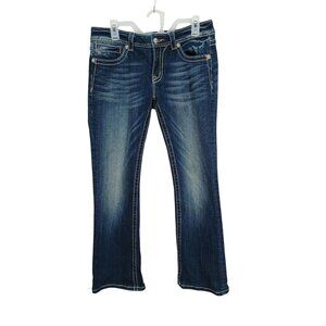 Miss Me Womens Bootcut JP54943 Jeans Size 30 Embroidered Pockets Denim Blue